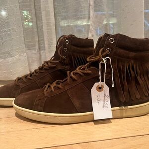 Brown Suede Fringe High-Top Sneakers